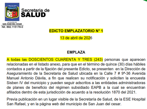 EDICTO SIN SISBEN POBLACION TOTAL